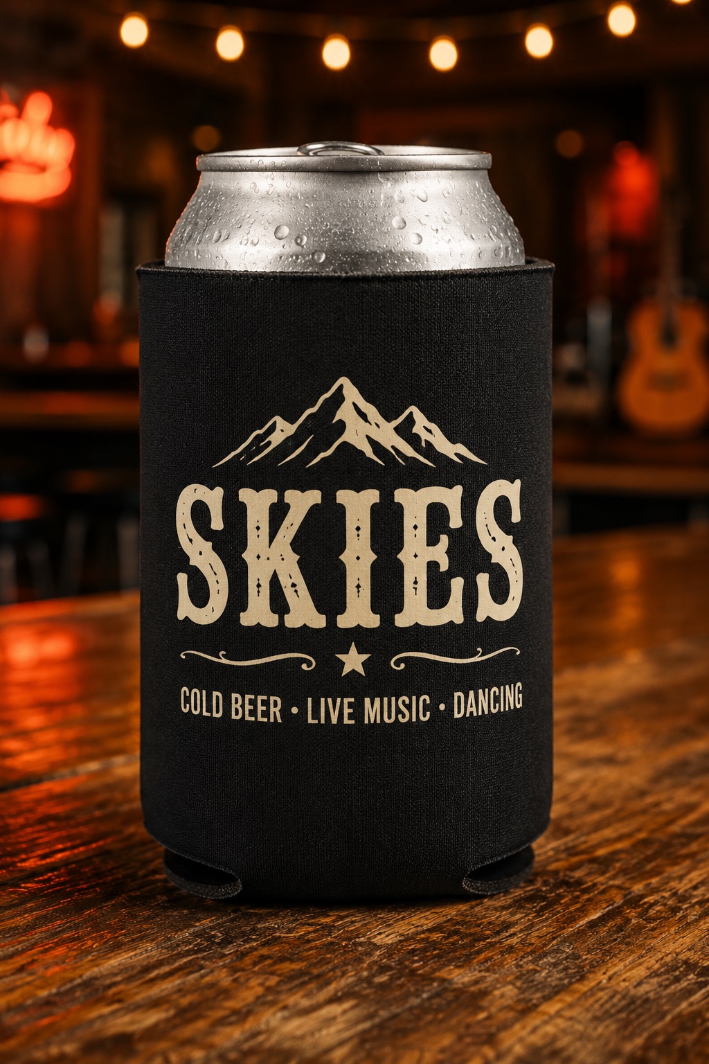 Black Skies Cold Beer Koozie mockup