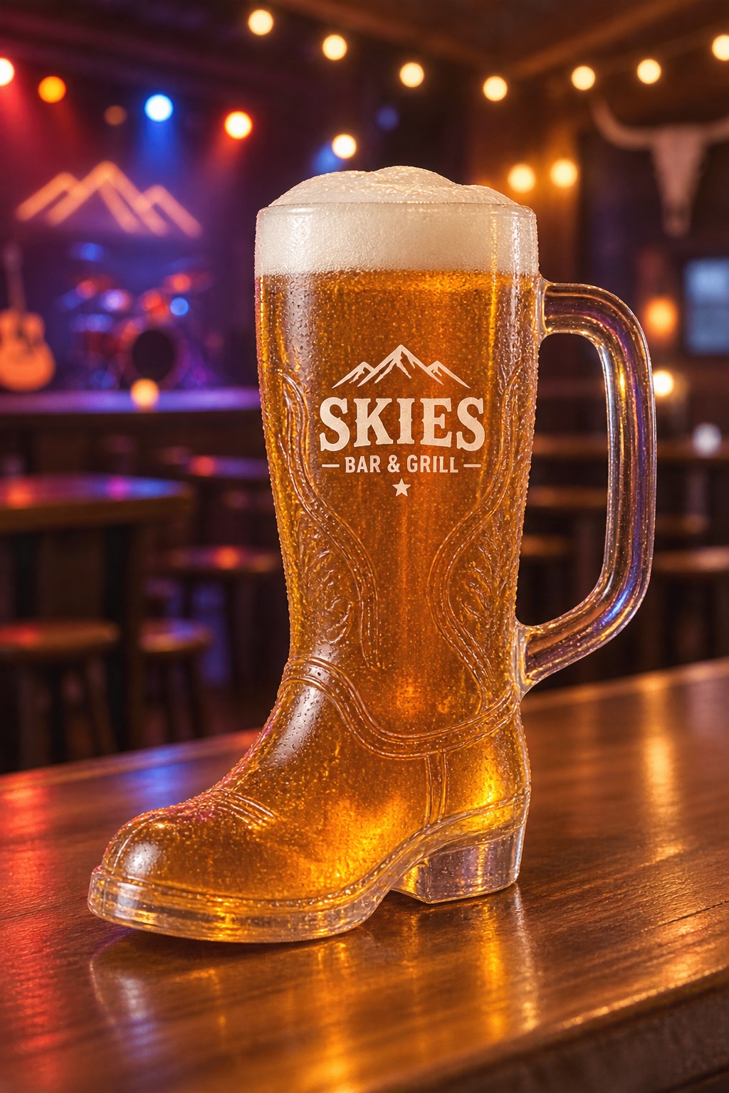 Skies branded boot-shaped collectible drinkware mockup